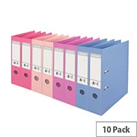 Esselte A4 Polypropylene 75mm Assorted Lever Arch File 10 Pack 2 Rings Reinforced Edge, Finger Pull Ring & Assorted Colours (2310400)