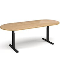 Elev8 D-End Height Adjustable Boardroom Table W2400mmxD1000mm With Black Frame & Oak Top
