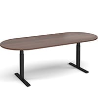 Elev8 D-End Height Adjustable Boardroom Table W2400mmxD1000mm With Black Frame & Walnut Top