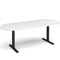 Elev8 D-End Height Adjustable Boardroom Table W2400mmxD1000mm With Black Frame & White Top