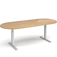 Elev8 D-End Height Adjustable Boardroom Table W2400mmxD1000mm With Silver Frame & Oak Top