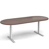 Elev8 D-End Height Adjustable Boardroom Table W2400mmxD1000mm With Silver Frame & Walnut Top