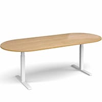 Elev8 D-End Height Adjustable Boardroom Table W2400mmxD1000mm With White Frame & Oak Top