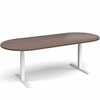 Elev8 D-End Height Adjustable Boardroom Table W2400mmxD1000mm With White Frame & Walnut Top