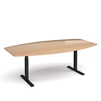 Elev8 Boat Shaped Height Adjustable Boardroom Table W2400mmxD800/1300mm With Black Frame & Beech Top