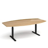 Elev8 Boat Shaped Height Adjustable Boardroom Table W2400mmxD800/1300mm With Black Frame & Oak Top