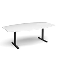 Elev8 Boat Shaped Height Adjustable Boardroom Table W2400mmxD800/1300mm With Black Frame & White Top