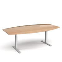Elev8 Boat Shaped Height Adjustable Boardroom Table W2400mmxD800/1300mm With Silver Frame & Beech Top
