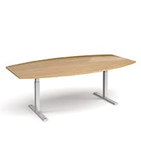 Elev8 Boat Shaped Height Adjustable Boardroom Table W2400mmxD800/1300mm With Silver Frame & Oak Top