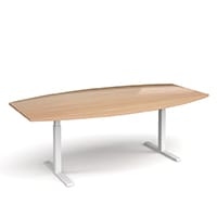Elev8 Boat Shaped Height Adjustable Boardroom Table W2400mmxD800/1300mm With White Frame & Beech Top