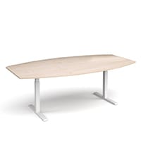 Elev8 Boat Shaped Height Adjustable Boardroom Table W2400mmxD800/1300mm With White Frame & Maple Top