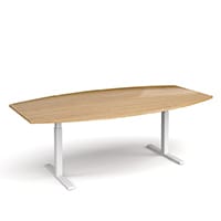 Elev8 Boat Shaped Height Adjustable Boardroom Table W2400mmxD800/1300mm With White Frame & Oak Top