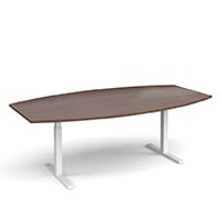 Elev8 Boat Shaped Height Adjustable Boardroom Table W2400mmxD800/1300mm With White Frame & Walnut Top