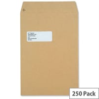 New Guardian Window 130gsm Envelopes C4 Manilla Pocket Peel and Seal Heavyweight (Pack of 250)