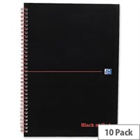 Black n Red A4 Wirebound Notebook Soft Cover Perforated 100 Pages F66368 Pack 10