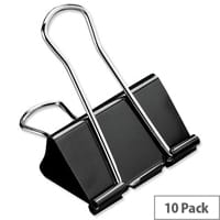 Q-Connect Foldback Clip, 24mm, Black (Pack of 10) - Reliable Foldback Clips for Office Use