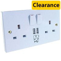 Connekt Gear UK Power Socket 2-Gang Mains with 2x USB Ports 2A White