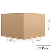 Single Wall Corrugated Packing Boxes, 330 x 254 x 178mm, Brown (Pack of 25, Ref SC-13) - Lightweight and Strong Packaging Boxes