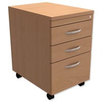 Filing Pedestal Mobile Tall Under-Desk 3-Drawer Beech - Universal Storage Can Be Used Alone Or Accompany The Switch, Komo or Ashford Ranges