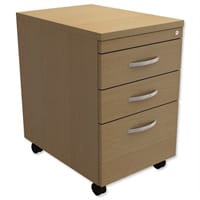 Filing Pedestal Mobile Tall Under-Desk 3-Drawer Urban Oak - Universal Storage Can Be Used Alone Or Accompany The Switch, Komo or Ashford Ranges