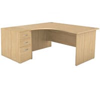 Left-Hand Radial Panel-End Office Corrner Desk with 3-Drawer Desk High Pedestal – Bundle Offer