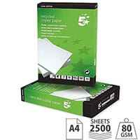 5 Star A4 Copier Paper Recycled 80gsm White 5 x 500 Sheets