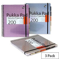 Pukka Pad Project Book, A4 Wirebound, 200 Pages, 80gsm, Metallic (Pack of 3, Ref 6970-MET) - Premium Project Notebook
