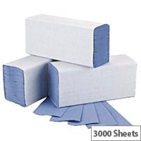 2Work Blue 1 Ply M-Fold Paper Hand Towel 15 Sleeves of 200 Towels (3000 Sheets) 242x240mm HT2317