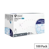 Disposable Powder-Free Vinyl Gloves Clear Medium Box of 100 Shield 2 GD09