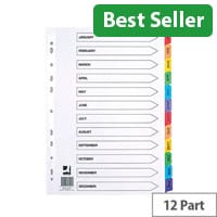 Q-Connect A4 Index, January-December, Reinforced Multi-Colour Tabs (1-Pack) - Strong and Durable Index for Binders