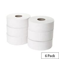 Dispenser Pack of 6 Jumbo Toilet Paper Rolls 2Ply White 300mHighCapacity Rolls for Busy Washrooms