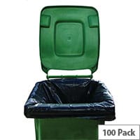 2Work Pack of 100 Black Wheelie Bin Liners Medium Duty 270 Litres Capacity 100% Recycled Material