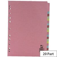 Q-Connect 20-Part Subject Divider, A4, Multipunched, Assorted Colours - Ideal for Organising Large Projects