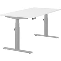 LEAP Electric Dual Motor Height Adjustable Rectangular Sit Stand Desk Portal Top W1600xD800xH620-1270mm White Top Silver Frame