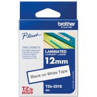 Brother P-Touch TZe-231S Labelling Tape, 12mm x 4m, Black on White - High-Quality Laminated Labels