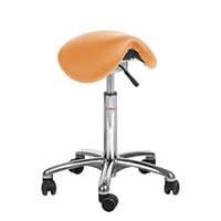 Mini Flexmatic Optimum Adjustment Seat Saddle Stool With Orange Leather Look Seat Upholstery H530 - 720mm Aluminum Frame