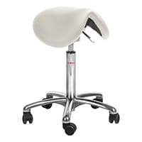 Pinto Flexmatic Optimum Adjustment Seat Saddle Stool With White Leather Look Seat Upholstery H540 - 730mm Aluminum Frame