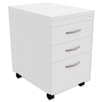 Filing Pedestal Mobile Tall Under-Desk 3-Drawer White - Universal Storage Can Be Used Alone Or Accompany The Switch, Komo or Ashford Ranges