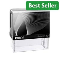 COLOP Printer 40 - Custom‑Text Pre‑Inked Rubber Stamp (Black Handle, Black Ink)