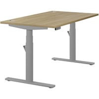 LEAP Electric Dual Motor Height Adjustable Rectangular Sit Stand Desk Portal Top W1400xD800xH620-1270mm Urban Oak Top Silver Frame