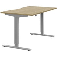 Zoom Electric Dual Motor Height Adjustable Sit Stand Office Desk Dual Purpose Reversible Scallop Top W1400xD800xH685-1185mm Urban Oak Top Silver Frame 10 Year Warranty