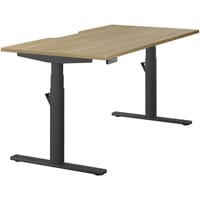 LEAP Electric Dual Motor Height Adjustable Rectangular Sit Stand Desk Dual Purpose Reversible Scallop Top W1600xD800xH620-1270mm Urban Oak Top Black Frame 10 Year Warranty