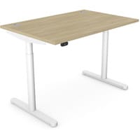 RoundE Electric Dual Motor Height Adjustable Rectangular Home Office Sit Stand Desk Portal Top W1200xD700xH650-1150mm Urban Oak Top White Frame 10 Year Warranty