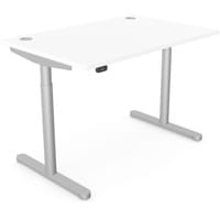 RoundE Electric Dual Motor Height Adjustable Rectangular Home Office Sit Stand Desk Portal Top W1200xD700xH650-1150mm White Top Silver Frame 10 Year Warranty