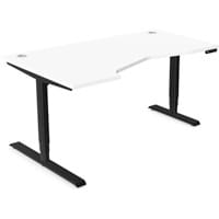LEAP Electric Dual Motor Height Adjustable Ergonomic Shaped Left Hand K Top Sit Stand Desk with Portals W1600xD1000xH620-1270mm White Top Black Frame