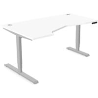 LEAP Electric Dual Motor Height Adjustable Ergonomic Shaped Left Hand K Top Sit Stand Desk with Portals W1600xD1000xH620-1270mm White Top Silver Frame
