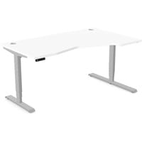 LEAP Electric Dual Motor Height Adjustable Ergonomic Shaped Right Hand K Top Sit Stand Desk with Portals W1600xD1000xH620-1270mm White Top Silver Frame