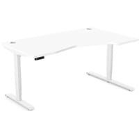 LEAP Electric Dual Motor Height Adjustable Ergonomic Shaped Right Hand K Top Sit Stand Desk with Portals W1600xD1000xH620-1270mm White Top White Frame