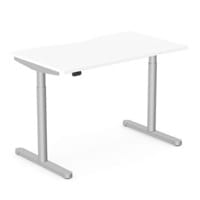 RoundE Electric Dual Motor Height Adjustable Rectangular Home Office Sit Stand Desk Dual Purpose Scallop Top W1200xD700xH650-1150mm White Top Silver Frame 10 Year Warranty