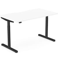 RoundE Electric Dual Motor Height Adjustable Rectangular Home Office Sit Stand Desk Dual Purpose Scallop Top W1400xD800xH650-1150mm White Top Black Frame 10 Year Warranty